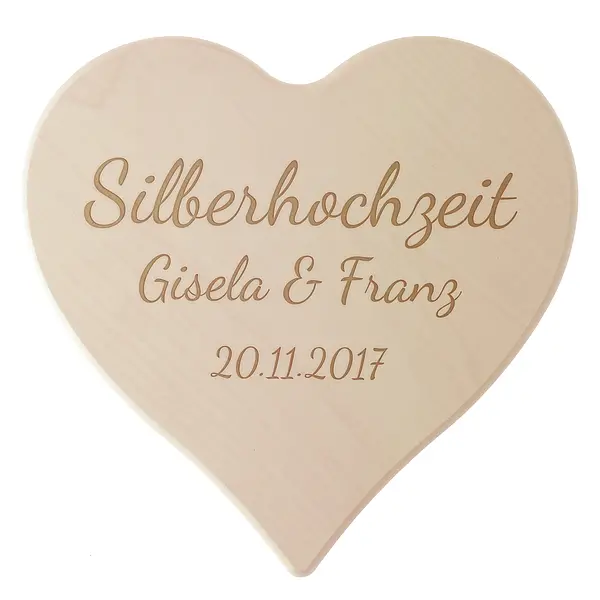 Schneidebrett aus Holz mit Gravur zur 'Silbernen Hochzeit' Größe: 24 x 24 x 1,4 cm
