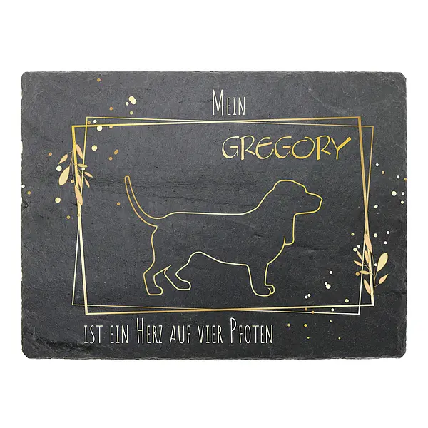 Schieferschild 'Mein Hund ist ein Herz auf vier Pfoten' - mit Hundename