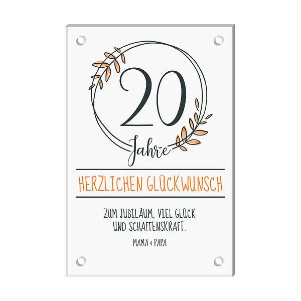 Geschenk zum Jubiläum - Acrylschild mit Jahreszahl und Widmung Design Flower Orange