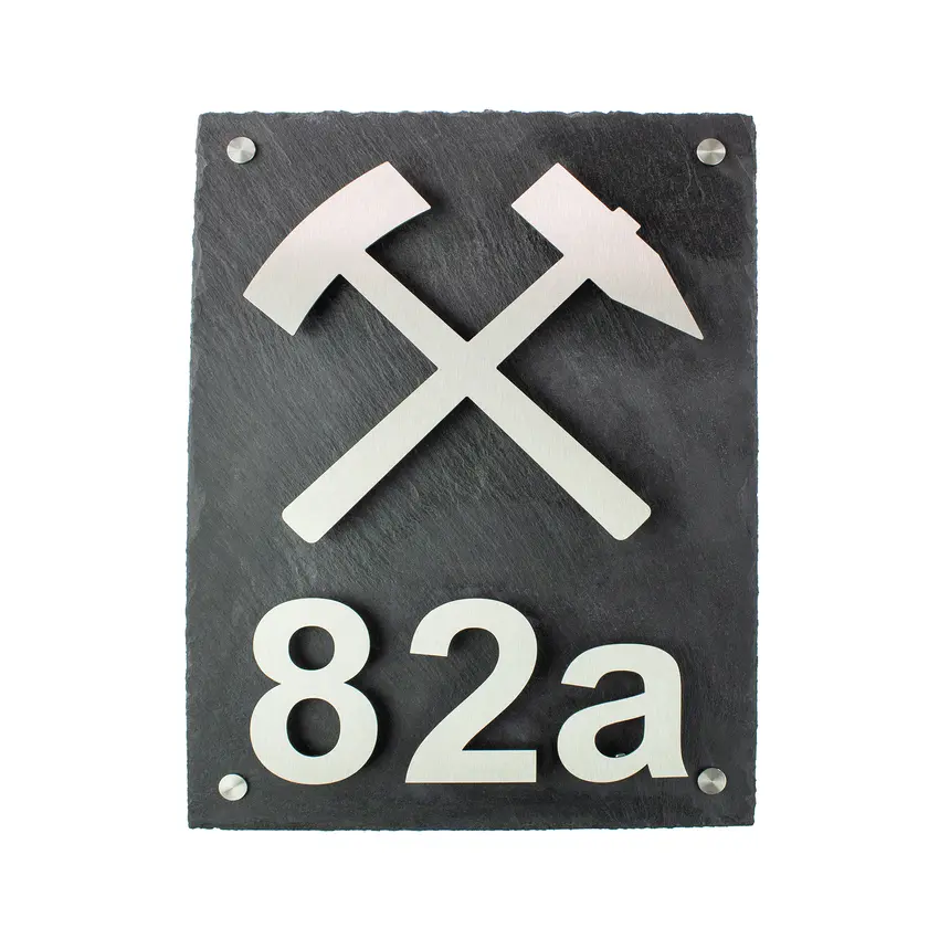 Geschenk für Bergleute - Edelstahl auf Schiefer – mit Schlägel und Eisen