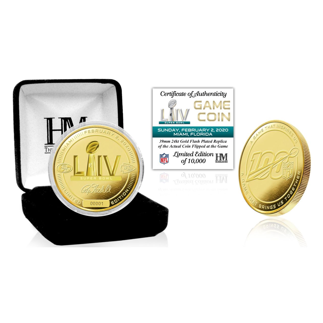 Super Bowl LIV Gold Flip Coin NFL Münze 39mm, vergoldet