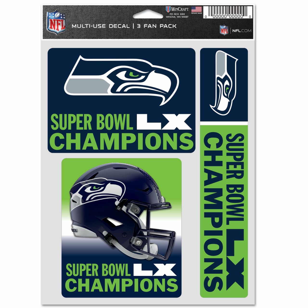 Aufkleber Multi-Use 3er Set 20x15cm Seattle Seahawks SB LV