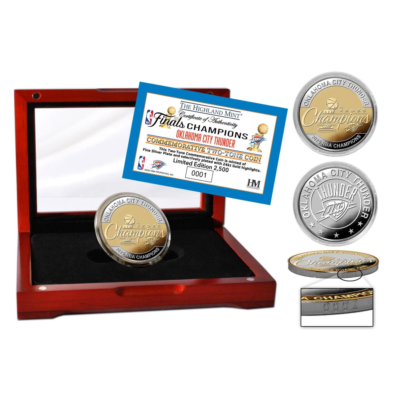 Oklahoma City Thunder 2025 NBA Champs Gold Coin (39mm) Box
