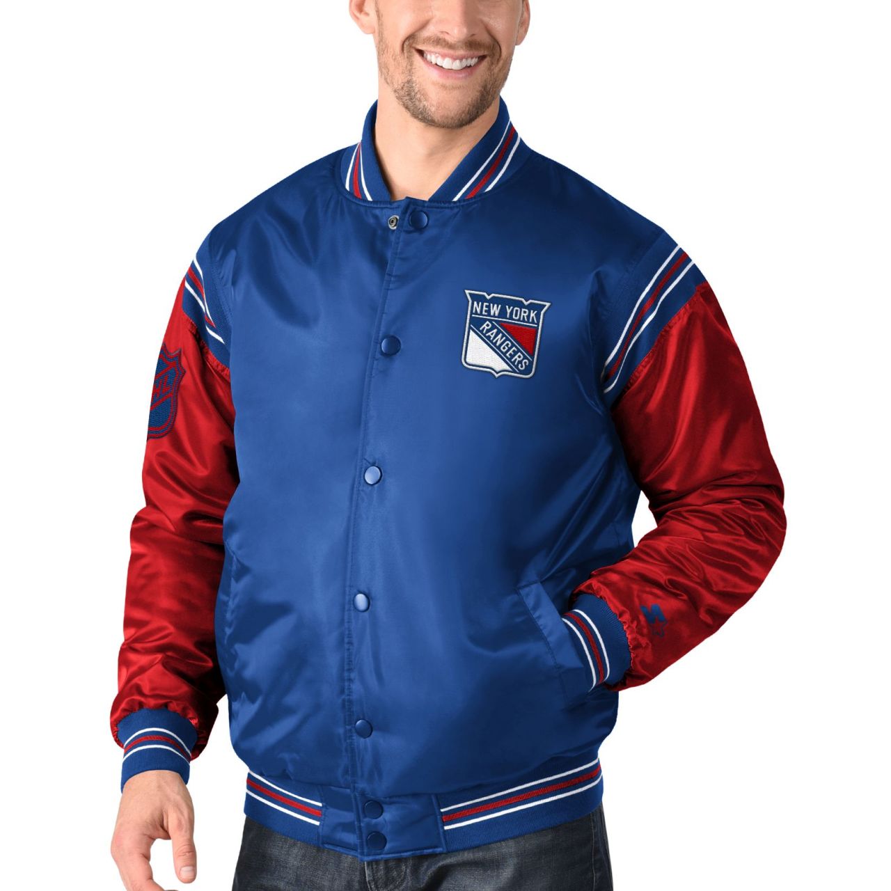 STARTER NHL New York Rangers ENFORCER Varsity Satin Jacke