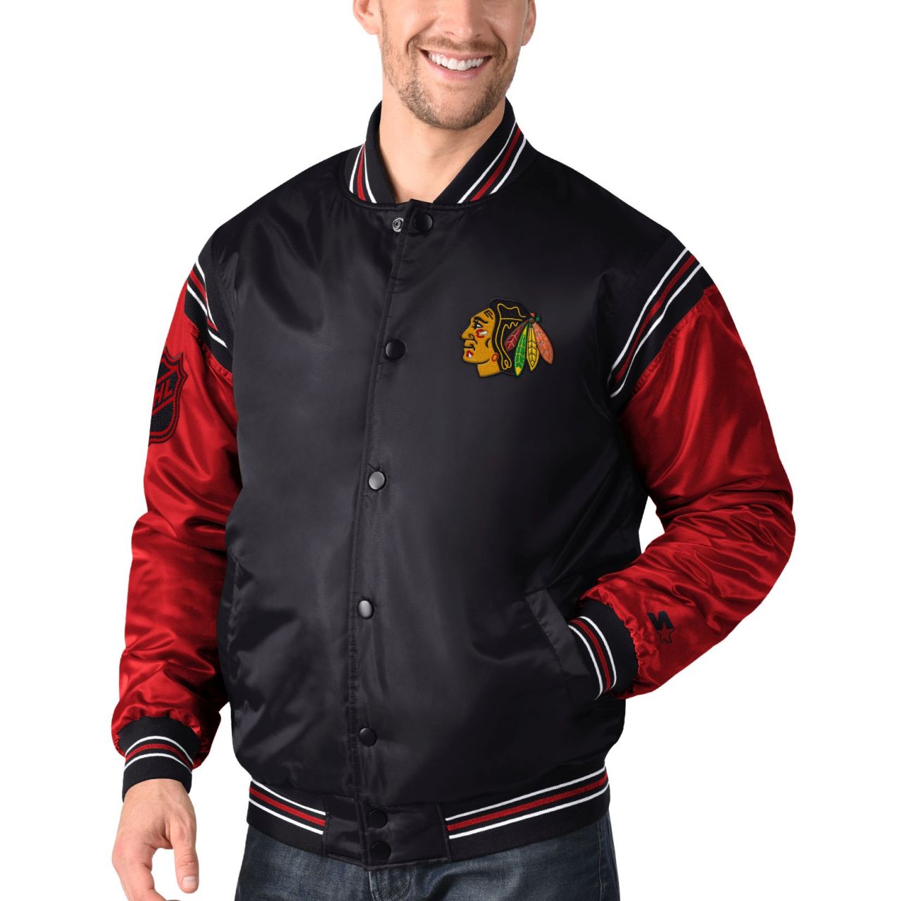 STARTER NHL Chicago Blackhawks ENFORCER Varsity Satin Jacke