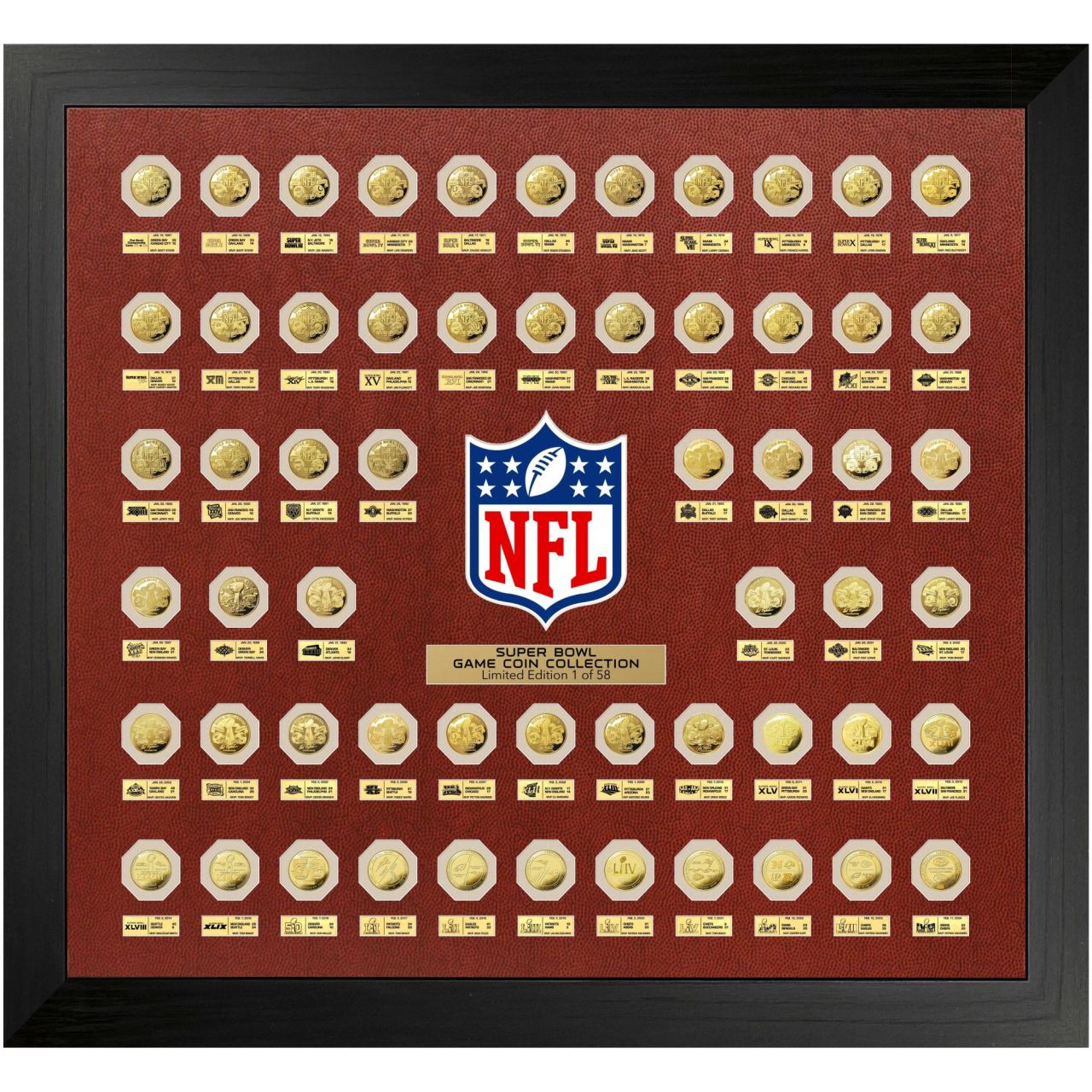 NFL Gold Super Bowl 59x Flip Coin Bild Rahmen Set 90x100cm