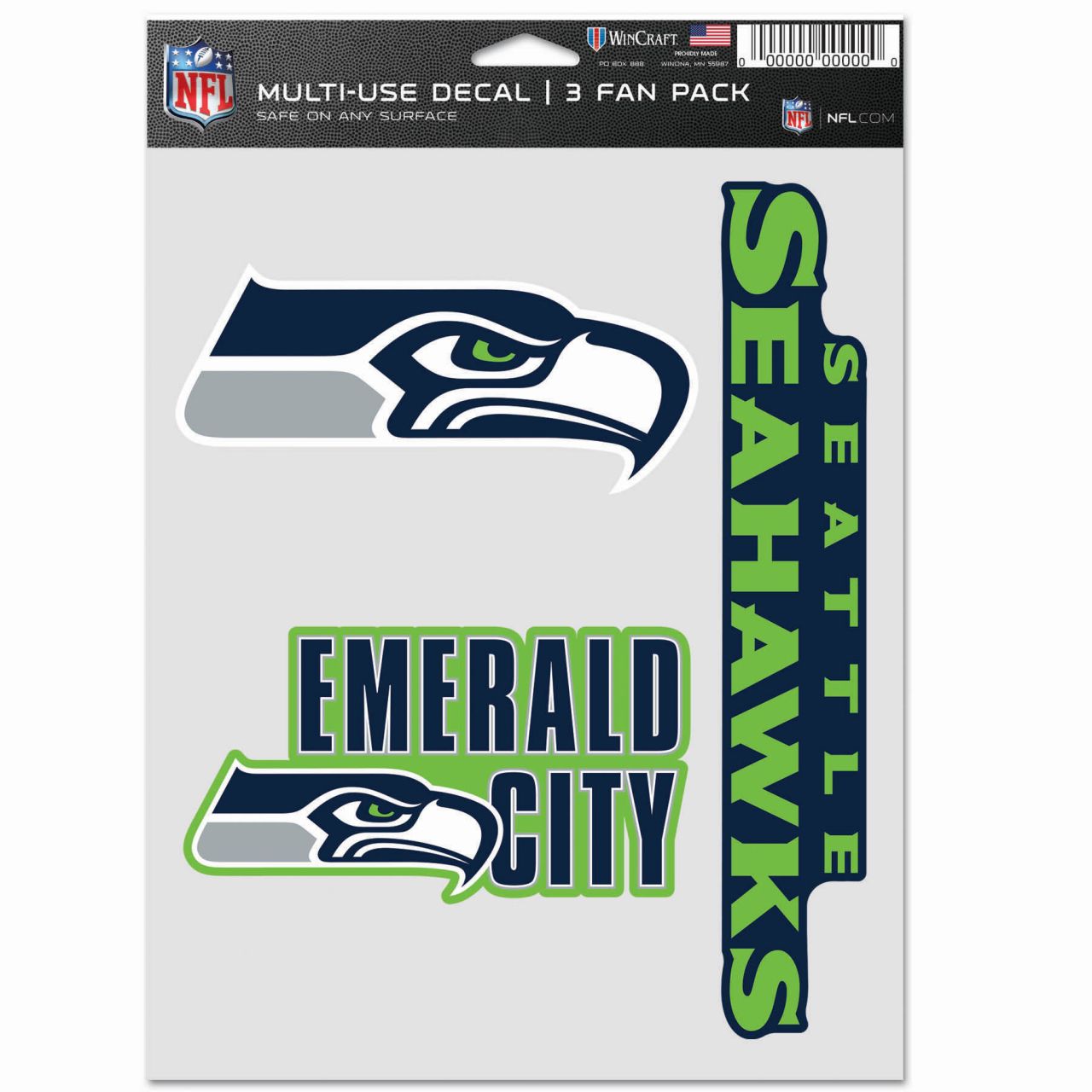 NFL Aufkleber Multi-Use 3er Set 20x15cm - Seattle Seahawks