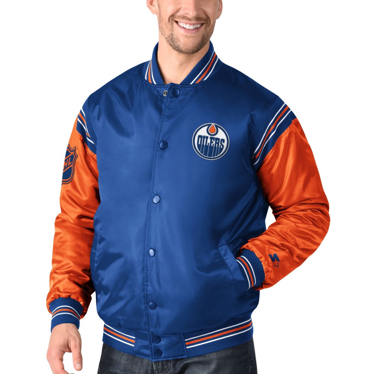 STARTER NHL Edmonton Oilers ENFORCER Varsity Satin Jacke
