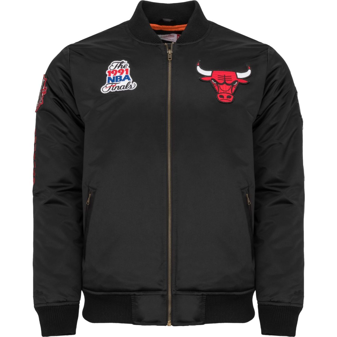 M&N Satin Bomber Jacke - PATCHES Chicago Bulls schwarz