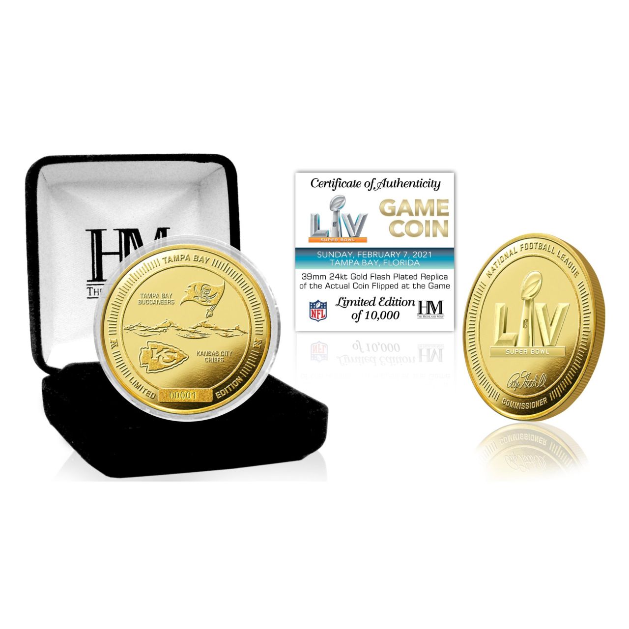 Super Bowl LV Gold Flip Coin NFL Münze 39mm, vergoldet