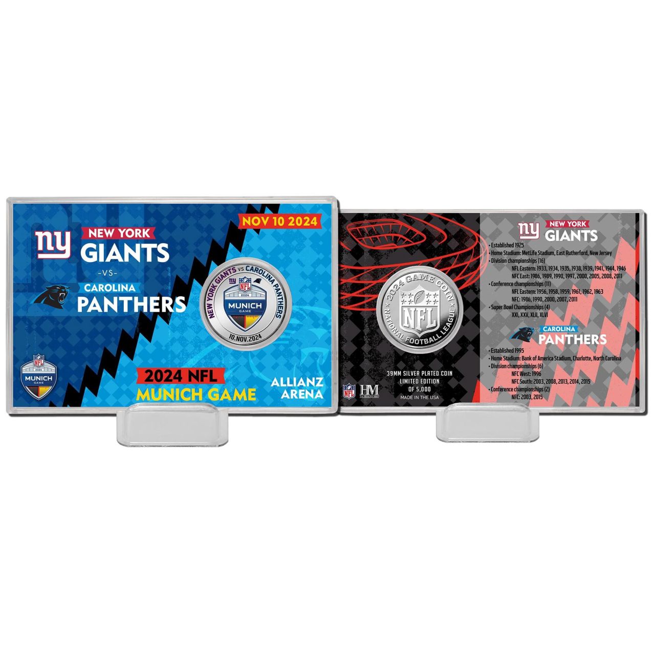 NFL MUNICH GAME Silver Coin Card NY Giants Carolina Panthers