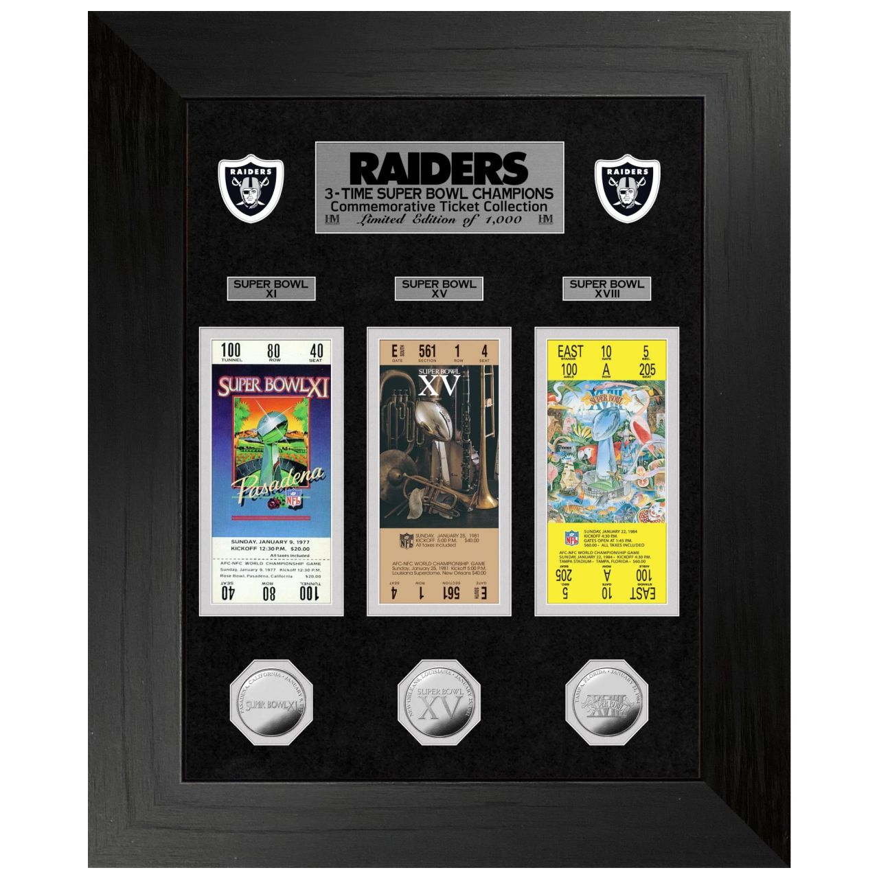Raiders 3-Time Super Bowl Champions Coin Ticket Bild