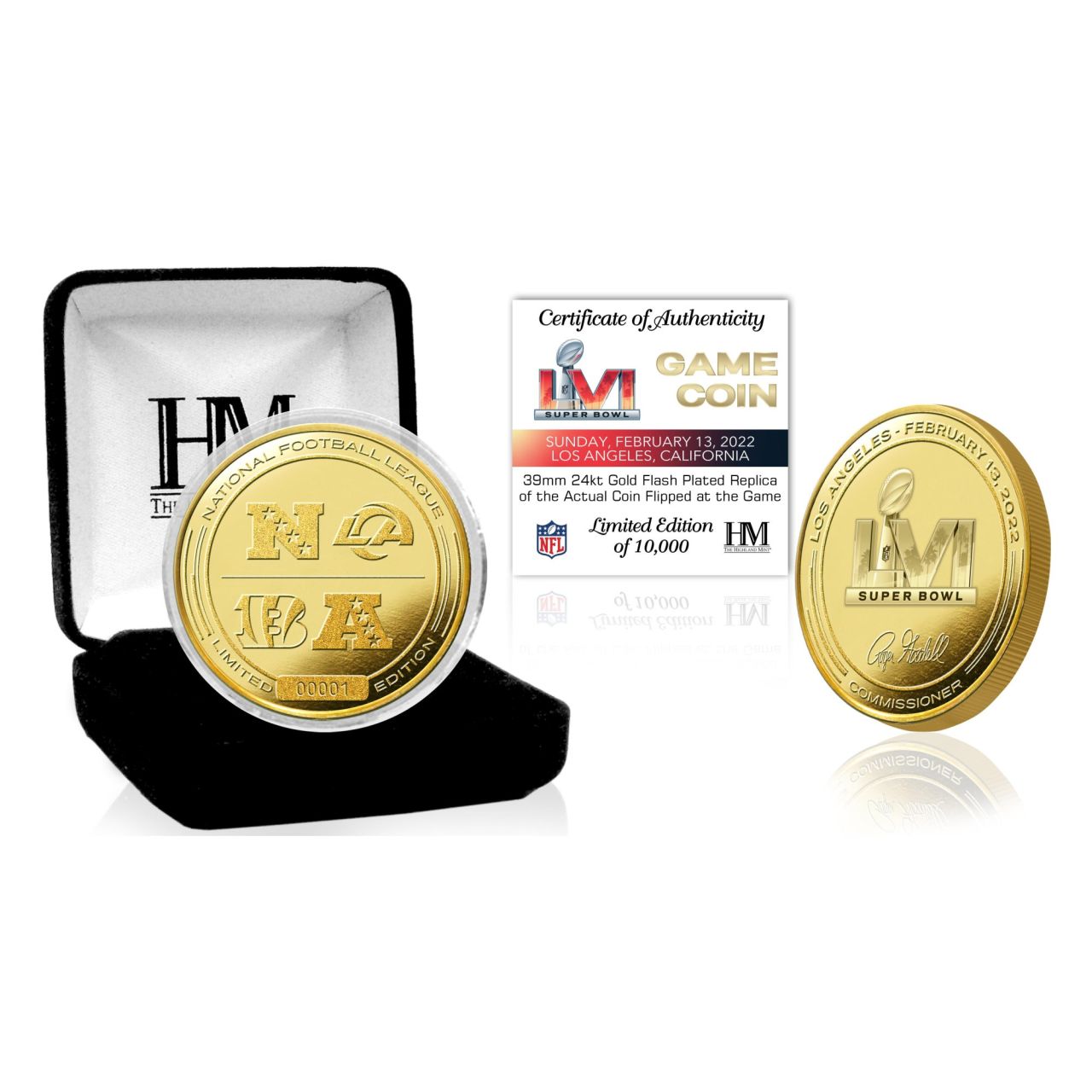 Super Bowl LVI Gold Flip Coin NFL Münze 39mm, vergoldet