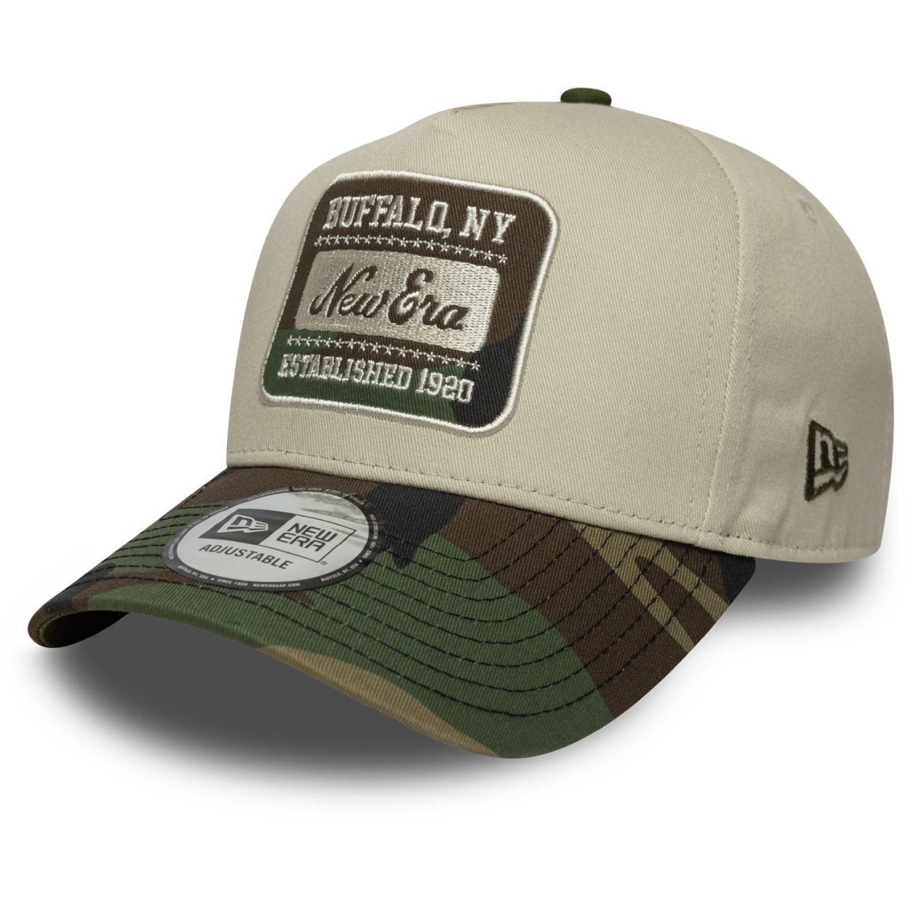 New Era A-Frame Trucker Cap - BRAND PATCH beige wood camo