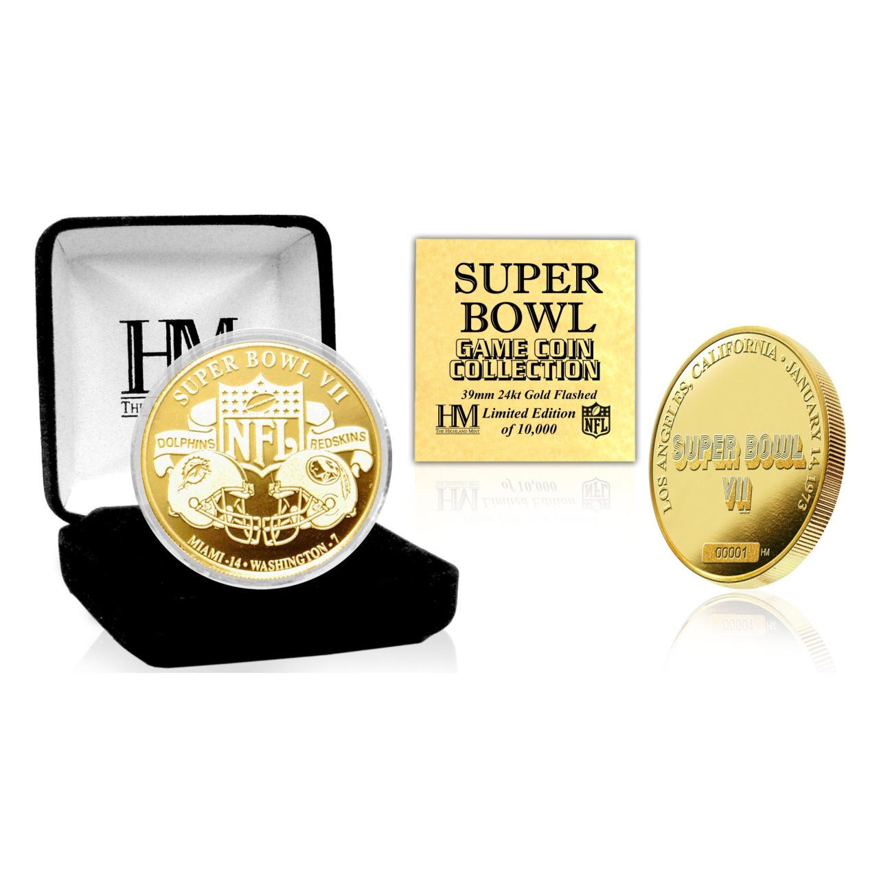 Super Bowl VII Gold Flip Coin NFL Münze 39mm, vergoldet