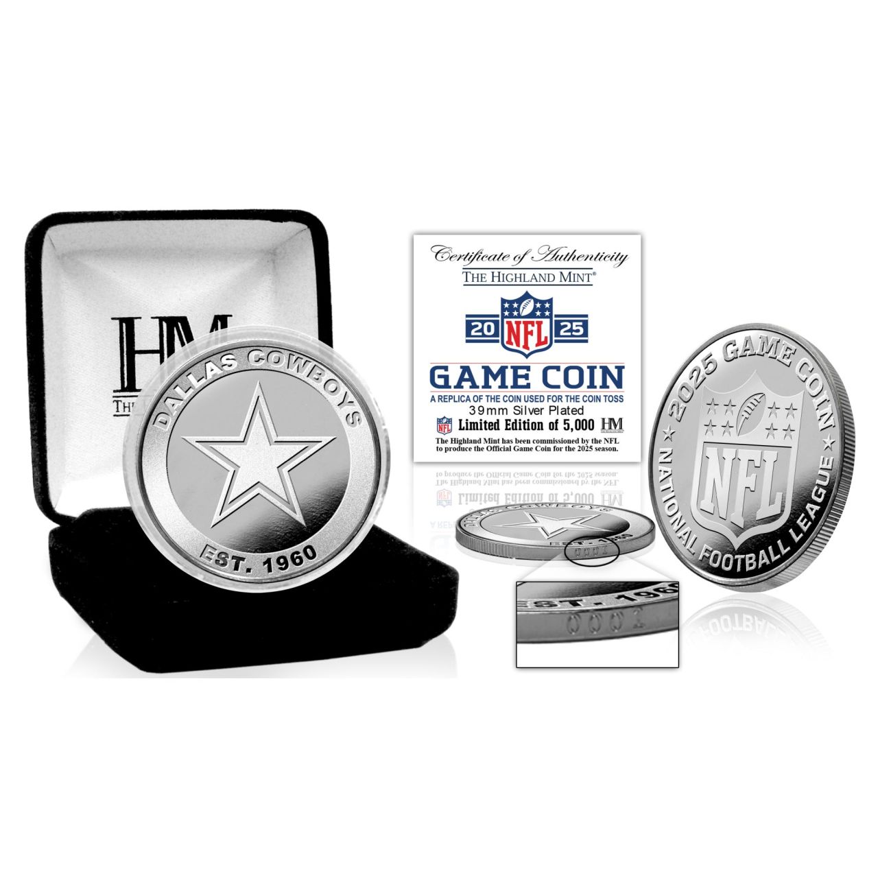 Dallas Cowboys 2025 Game Coin (39mm) Münze, silber