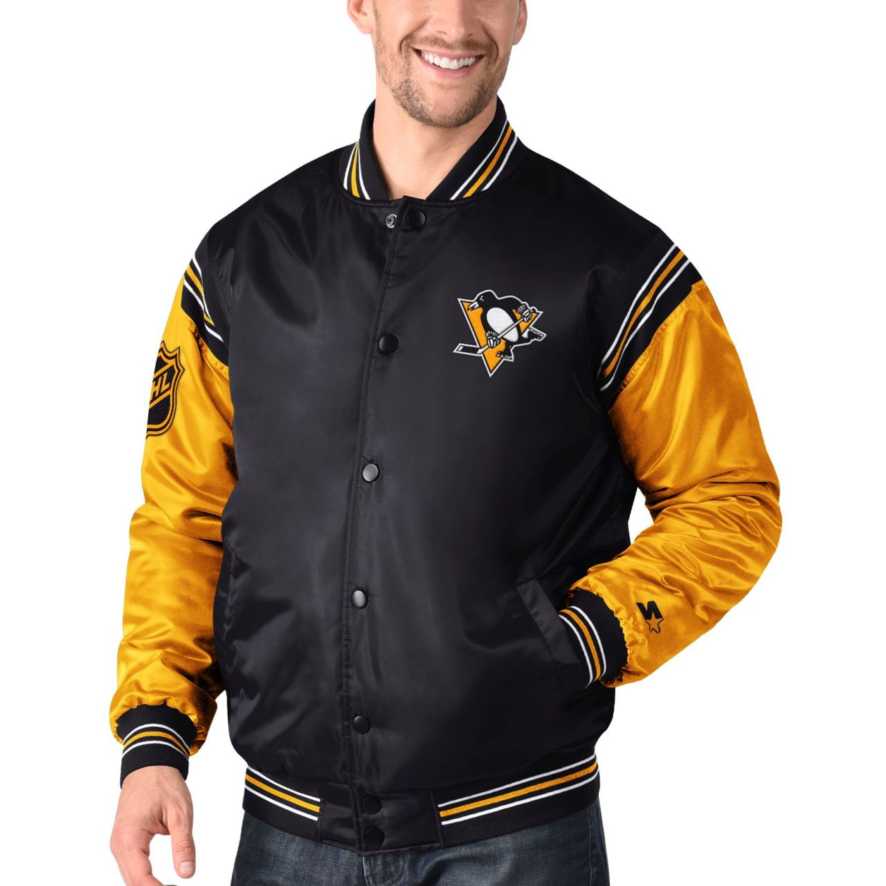 STARTER NHL Pittsburgh Penguins ENFORCER Varsity Satin Jacke