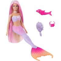 Barbie Malibu Meerjungfrau-Puppe mit Farbwechseleffekt, Delfin und Accessoires