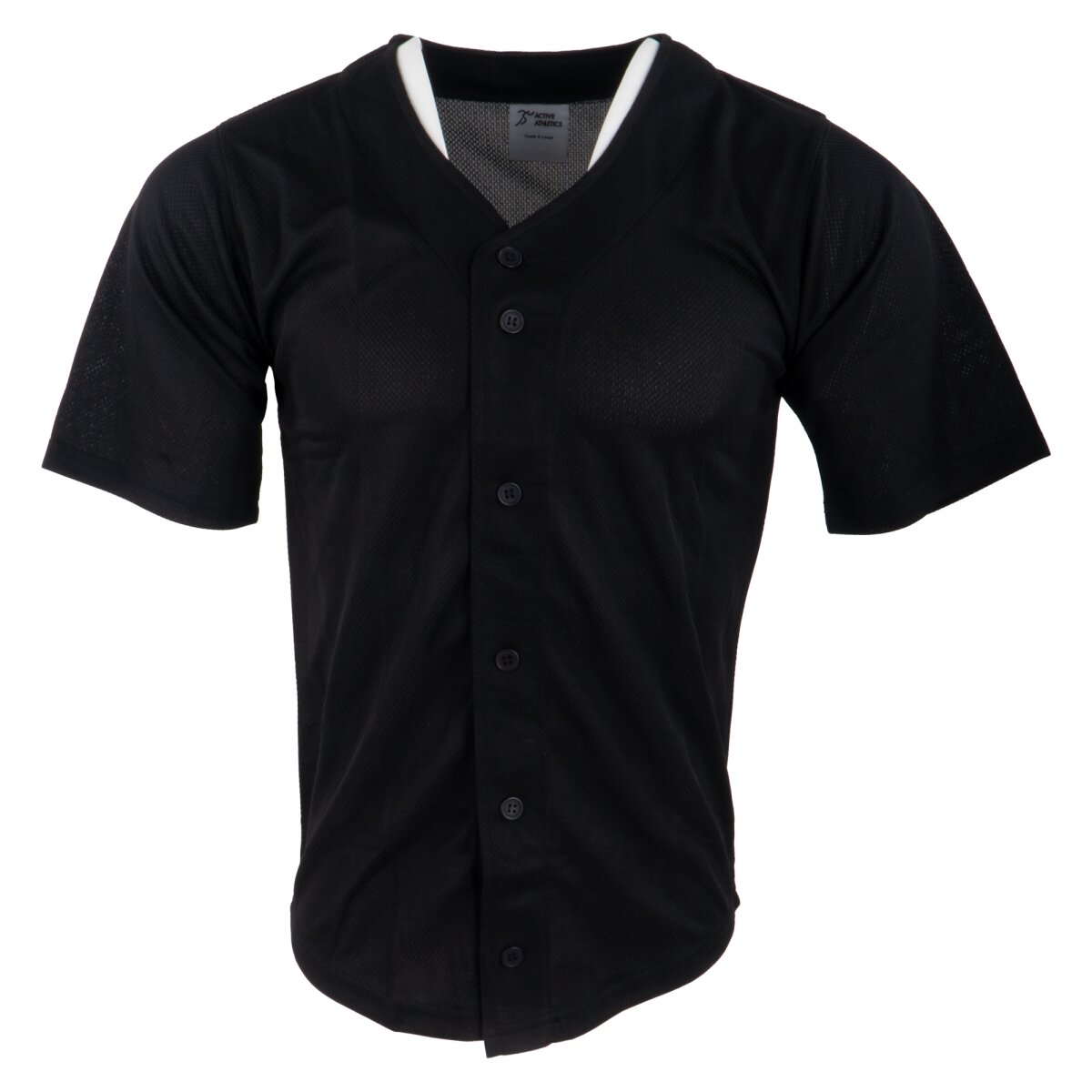 Active Athletics Baseball Jersey, Full Button Jersey - schwarz Gr.2XL
