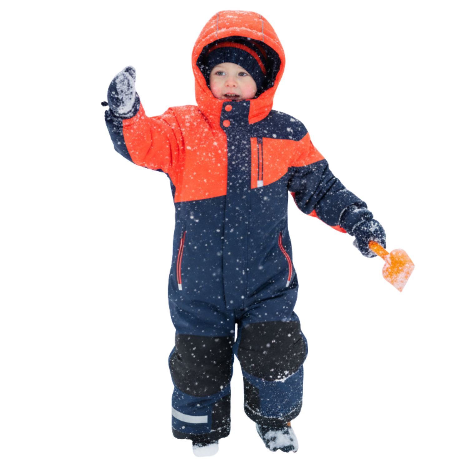 Kinder Jungen Schneeanzug 128 - blau neon orange - mit Schneefang und Reflektoren Wasserdicht