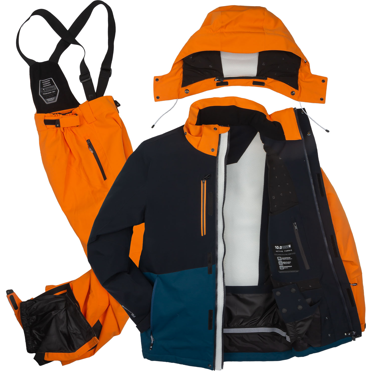 Skianzug Herren Skijacke dunkelblau + Skihose orange Gr. S