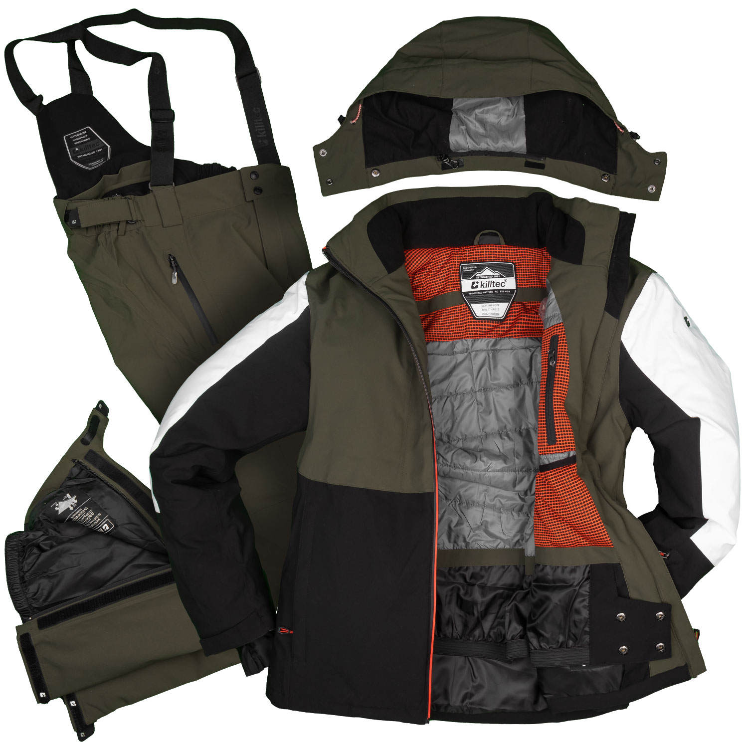 Skianzug in olive schwrz - 2-teilig - Herren - Größe S - Stretch atmungsaktiv - mit stylischen Logoprint