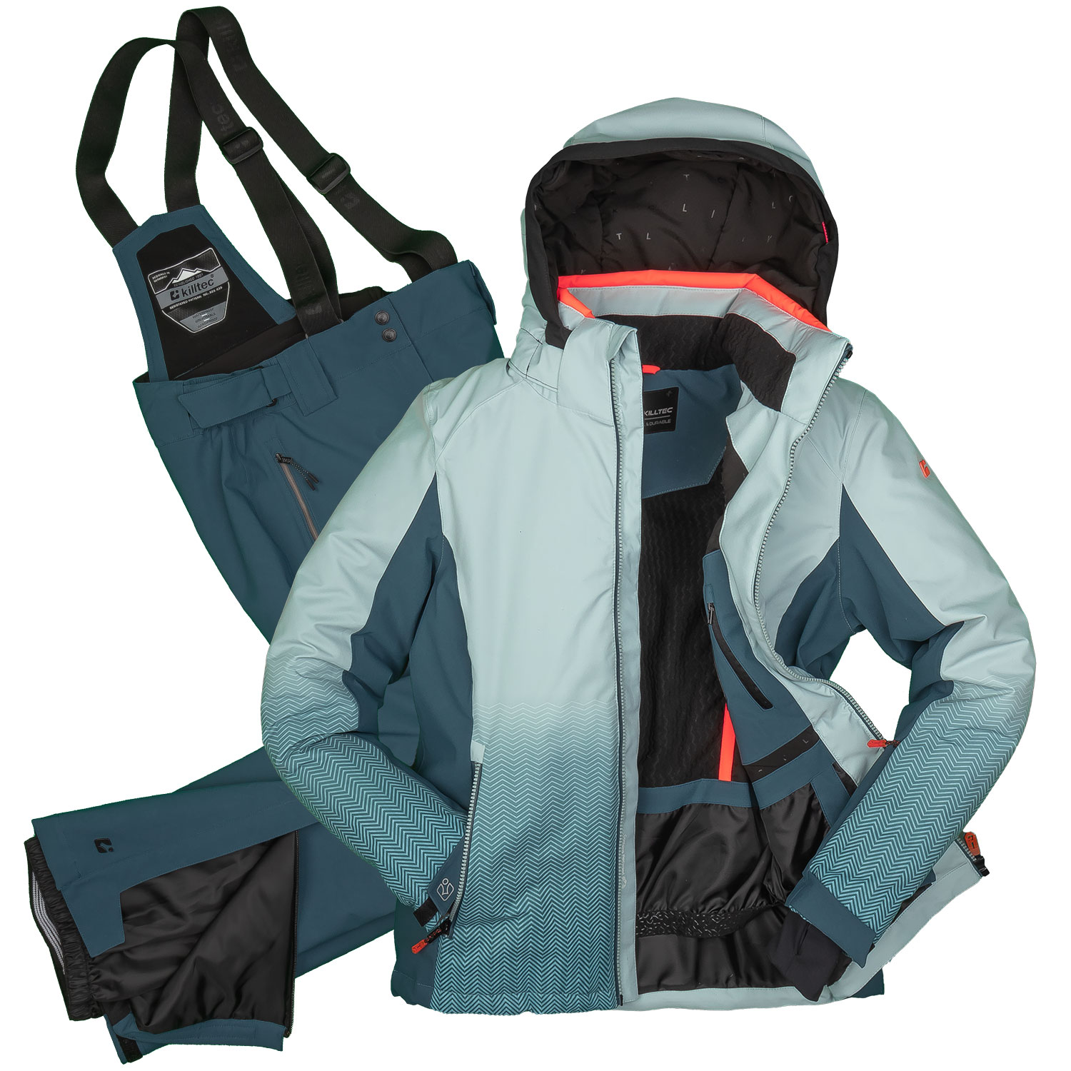 killtec Skianzug Damen Skijacke hellblau Skihose petrol Größe 42