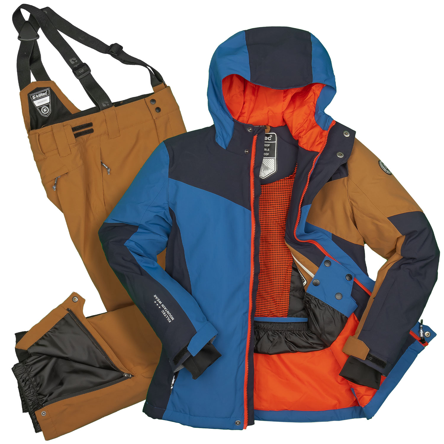 killtec Skianzug Jungen Set aus Skijacke dunkelblau Skihose braun Größe 128