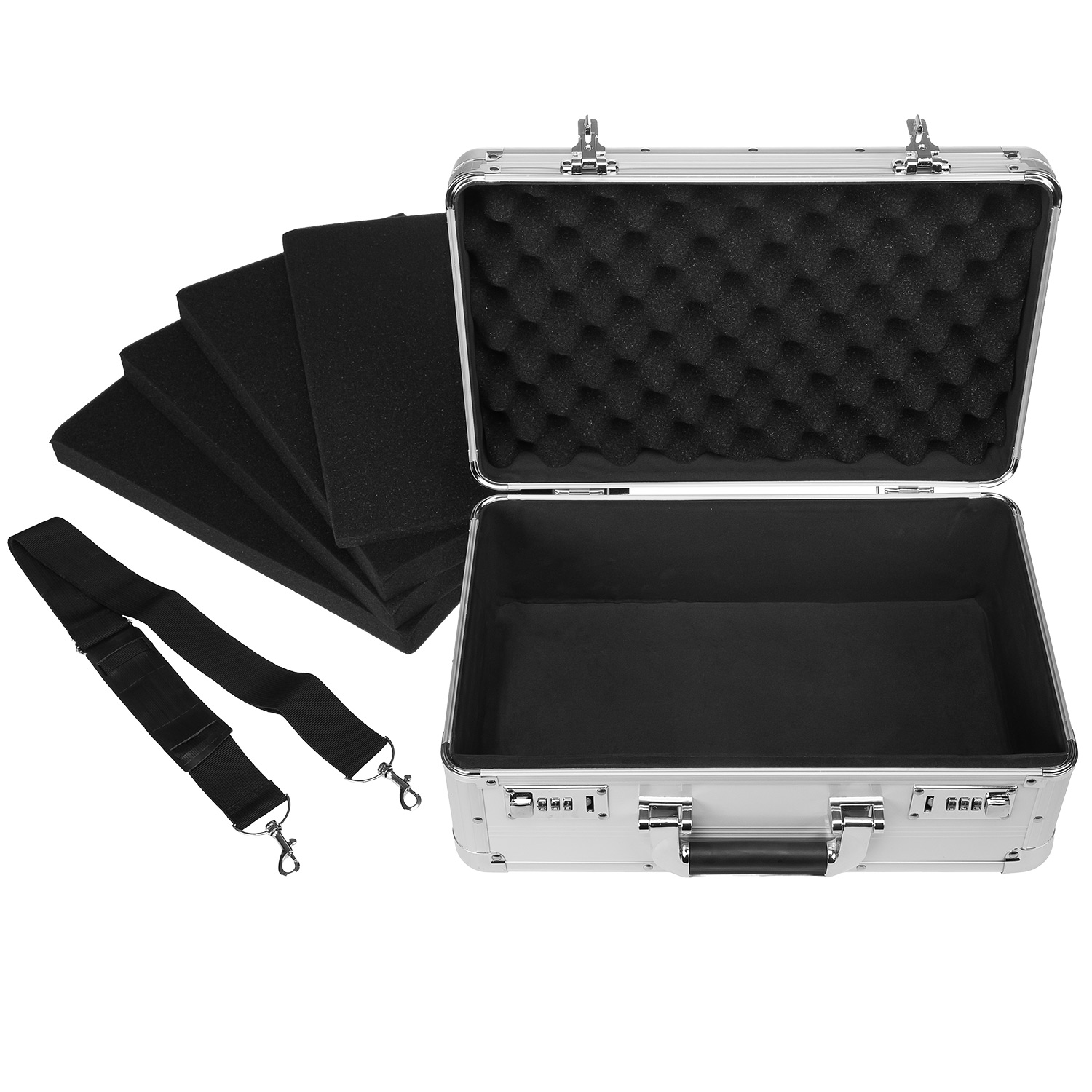 Schutzkoffer 21 Liter silber - anndora - Podcast Koffer - Kamerakoffer mit Schaumstoff