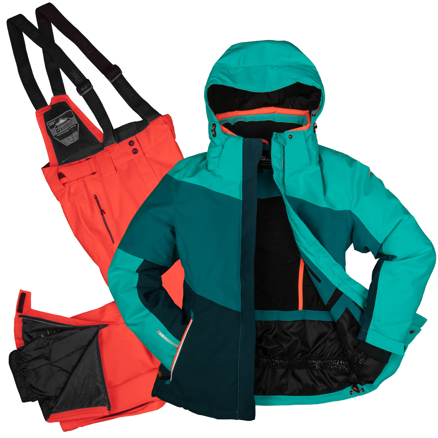 killtec Skianzug Damen Set aus Skijacke blau Skihose orange Größe 46