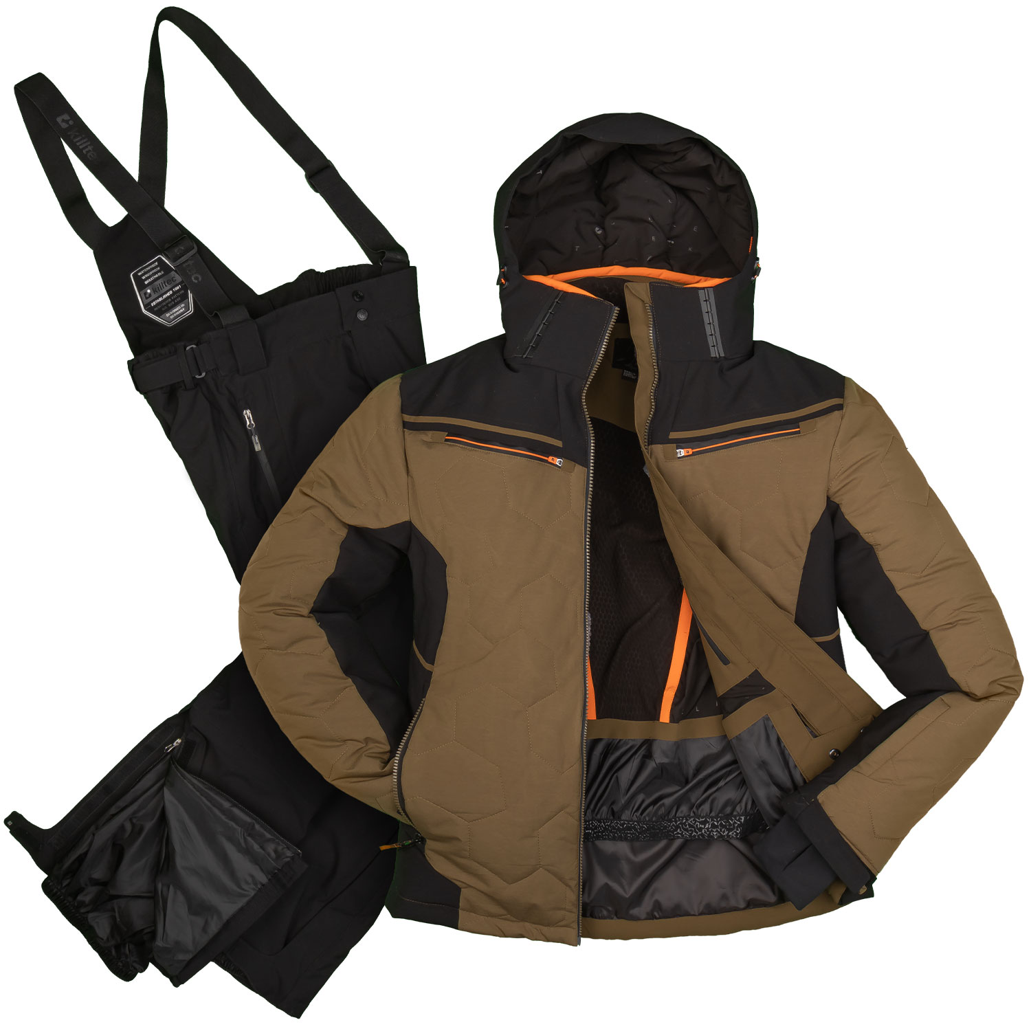Skianzug Herren Gr. M - 10000mm WS - 2 Wege Stretch - Skijacke dunkelolive + Skihose schwarz