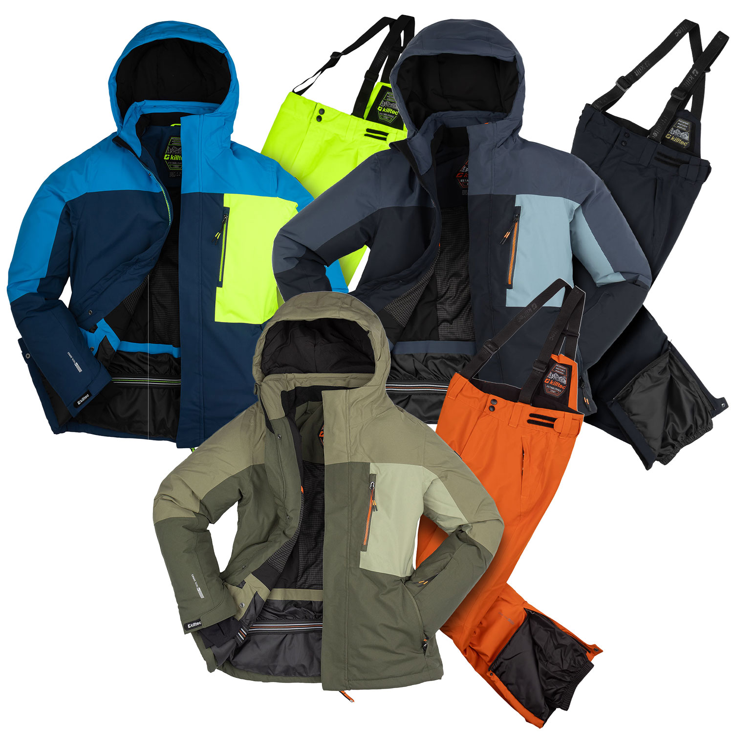 killtec Skianzug Jungen wasserdicht 10.000 mm, Größe 176, Skihose Skijacke, olive + braun