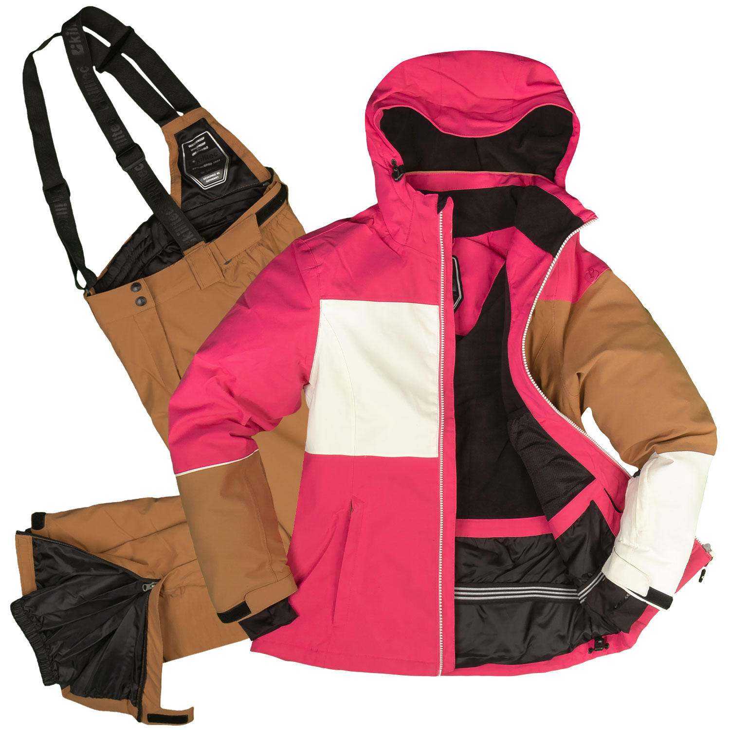 killtec Skianzug Damen Set aus Skijacke pink Skihose braun Größe 46