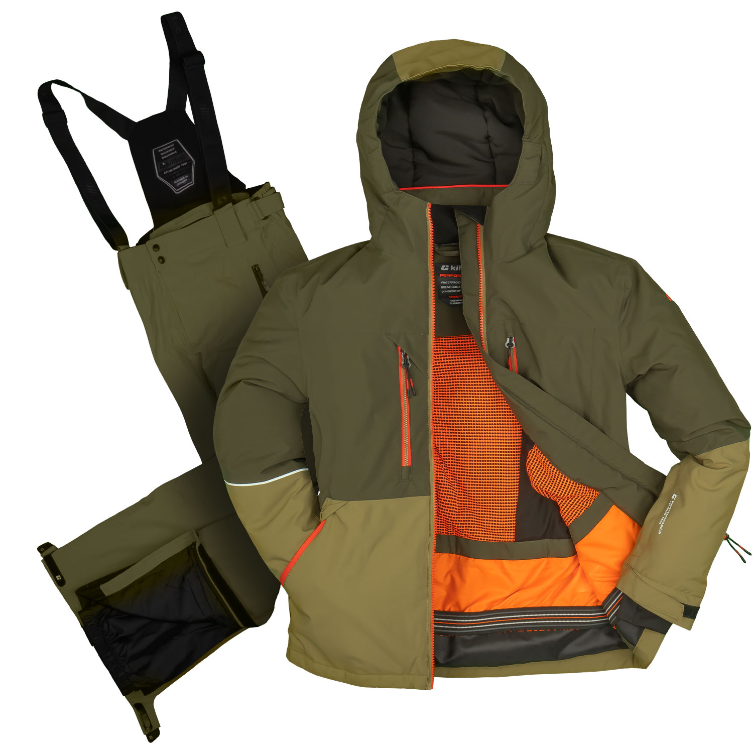 killtec - Skianzug Jungen olive grün 2 teiliges Set Skihose und Skijacke 140