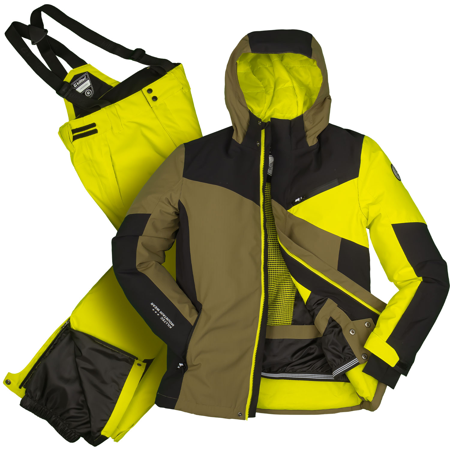 killtec - Skianzug Jungen oliv gelb Set aus Skihose und Skijacke 128