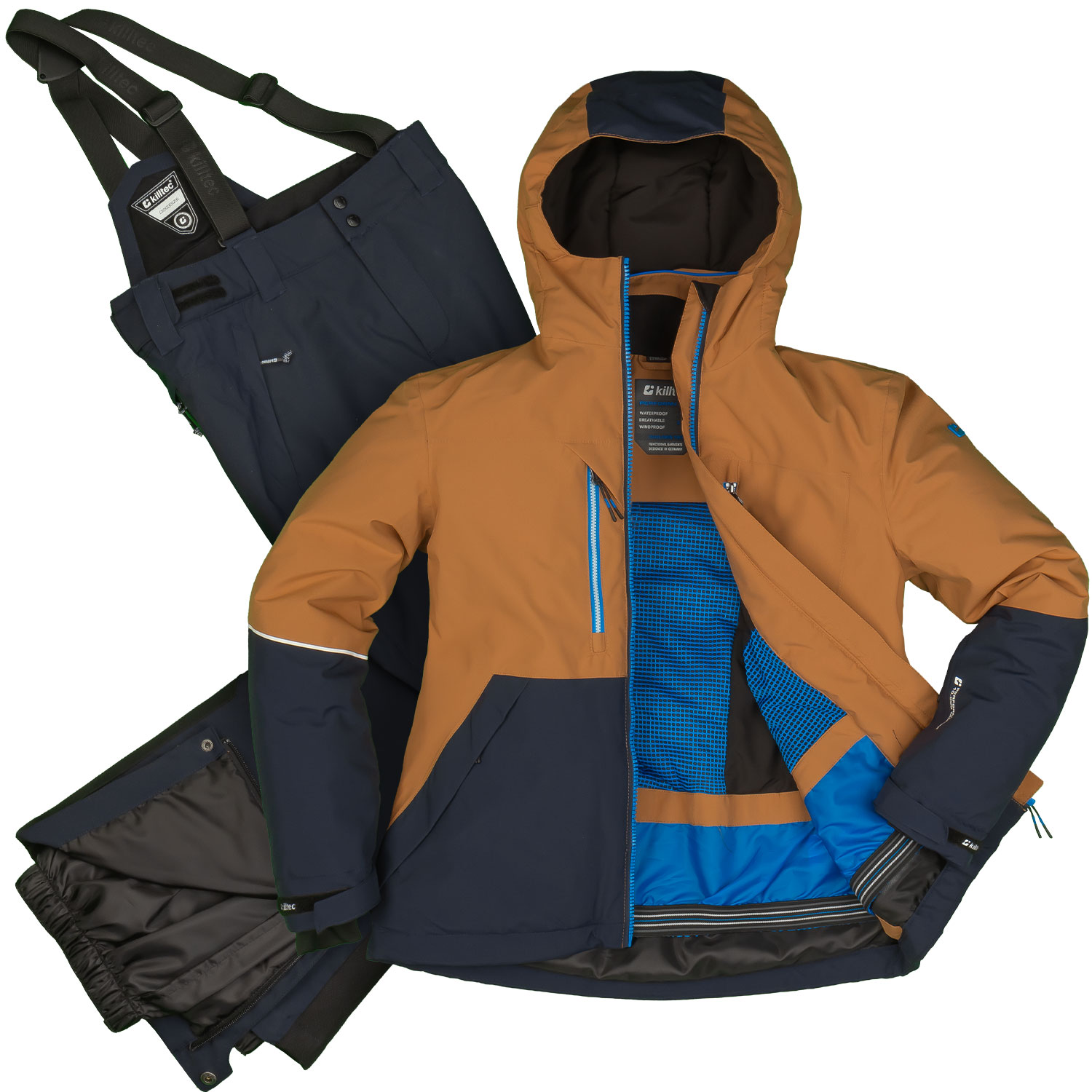 killtec - Skianzug Jungen braun dunkelblau 2 teiliges Set Skihose und Skijacke 140