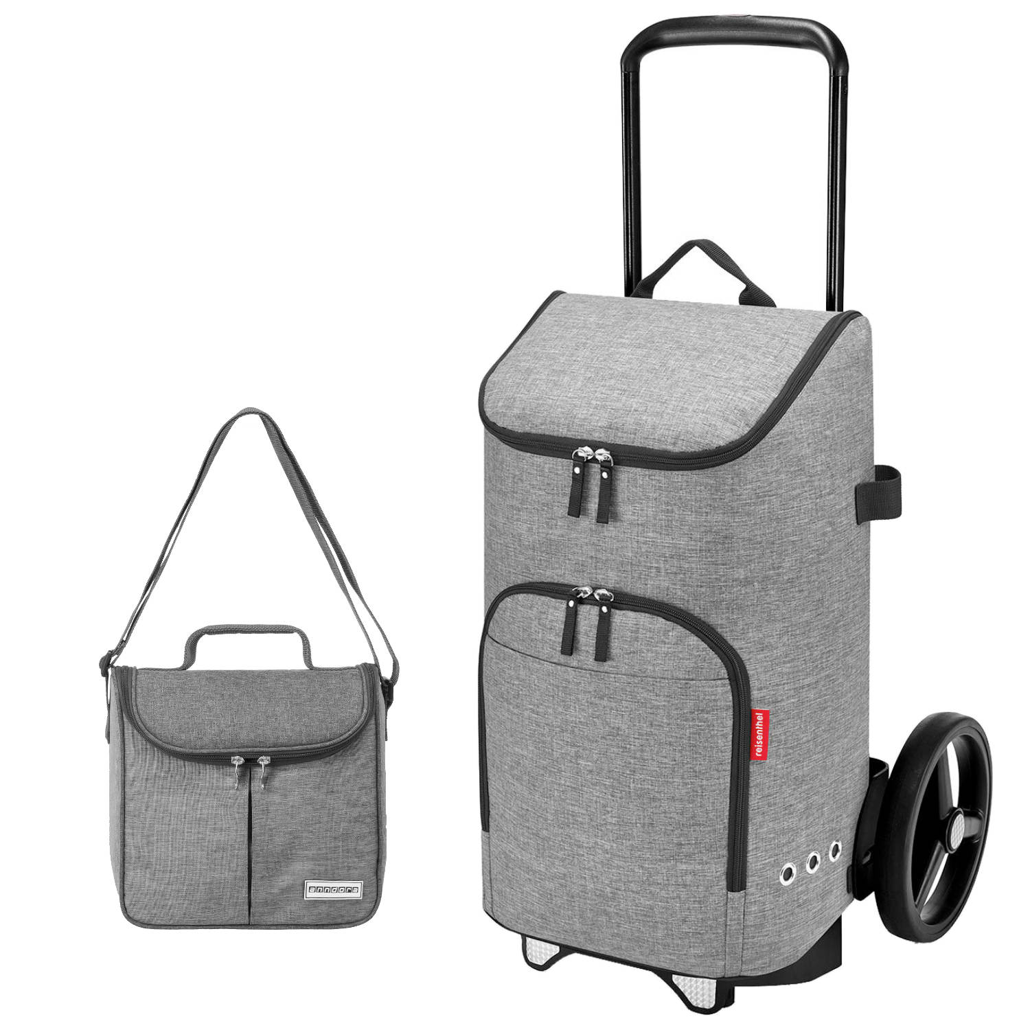 Einkaufstrolley Reisenthel im Set: Tasche + Rollgestell + Zugabe in grau passend