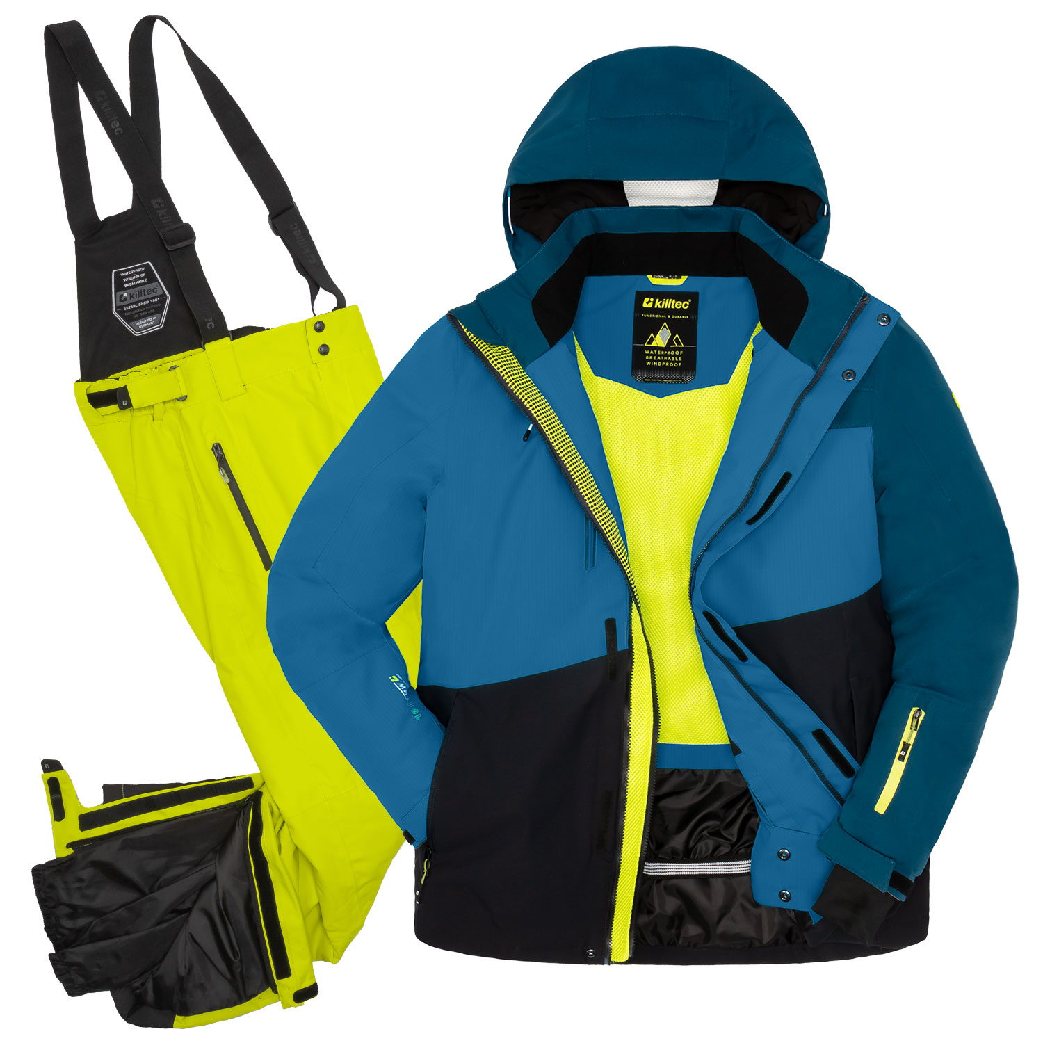 Skianzug Herren Skijacke petrol + Skihose hellgrün Gr. S