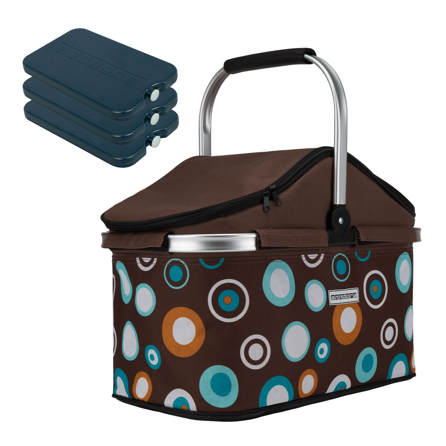 anndora Kühlkorb Isolier Einkaufskorb braun-hellblau + 3 Kühlakkus