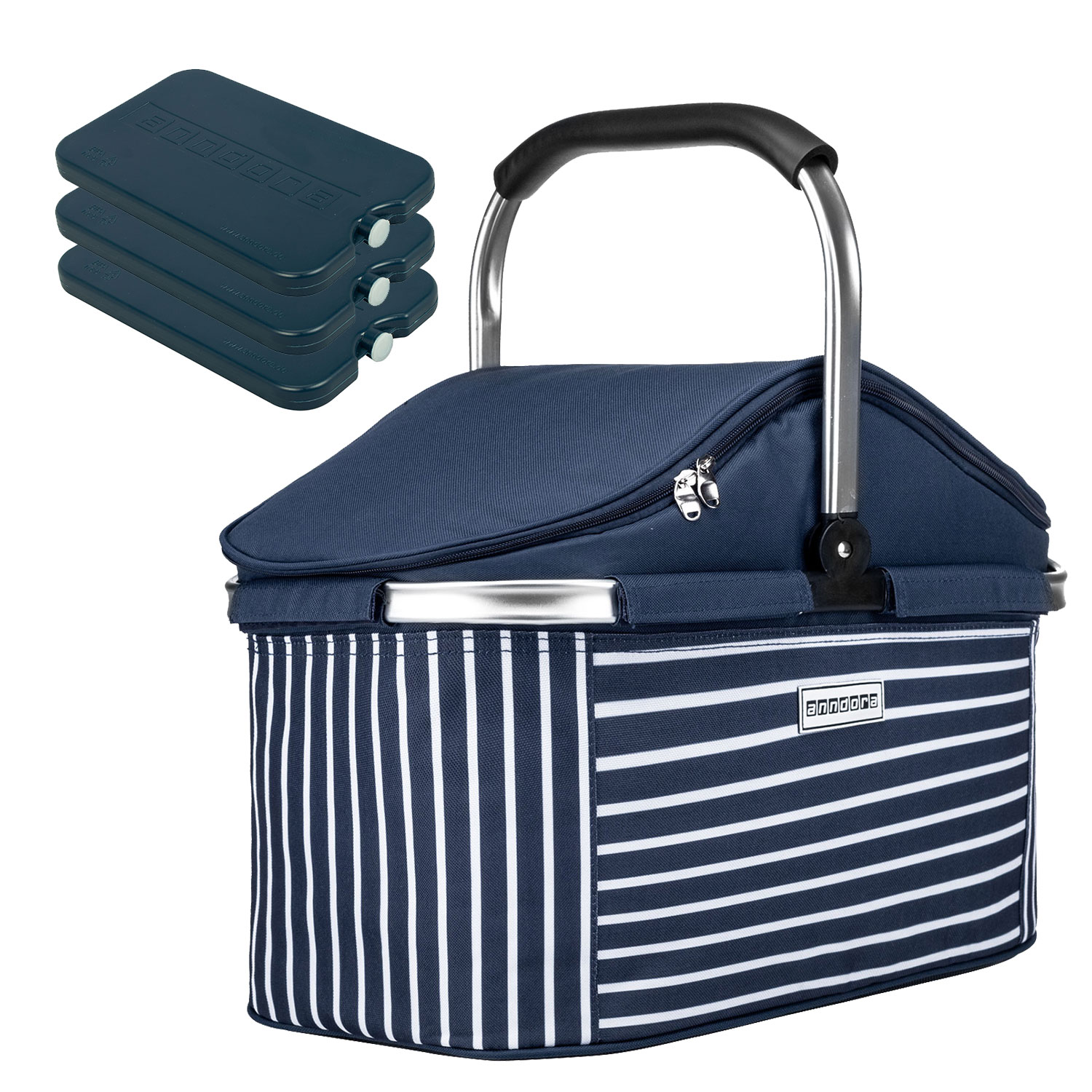 anndora Kühlkorb Isolier Einkaufskorb navy AHOI + 3 Kühlakkus