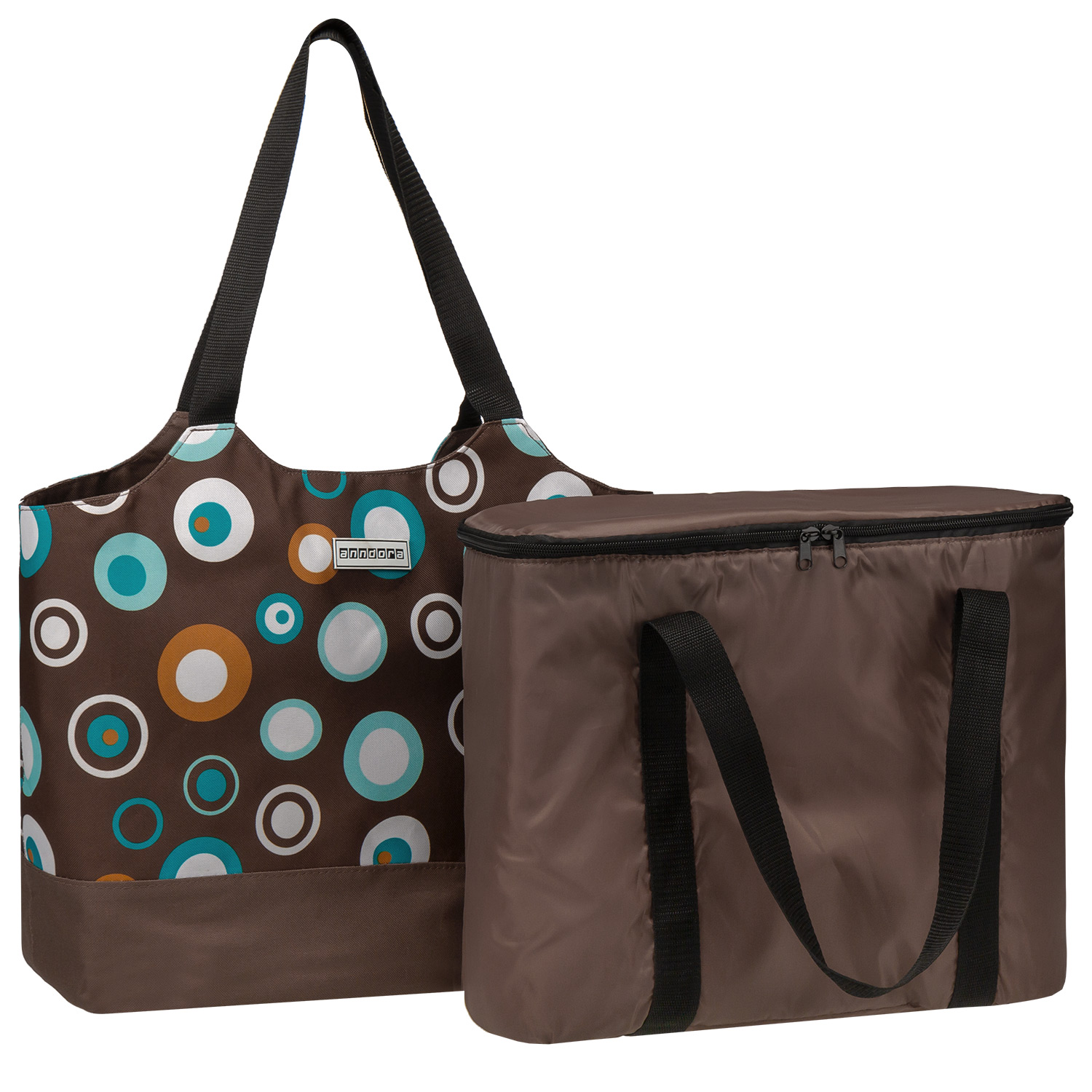 anndora 2 in 1 Einkaufstasche + Isoliertasche - doppelt Volumen - braun hellblau