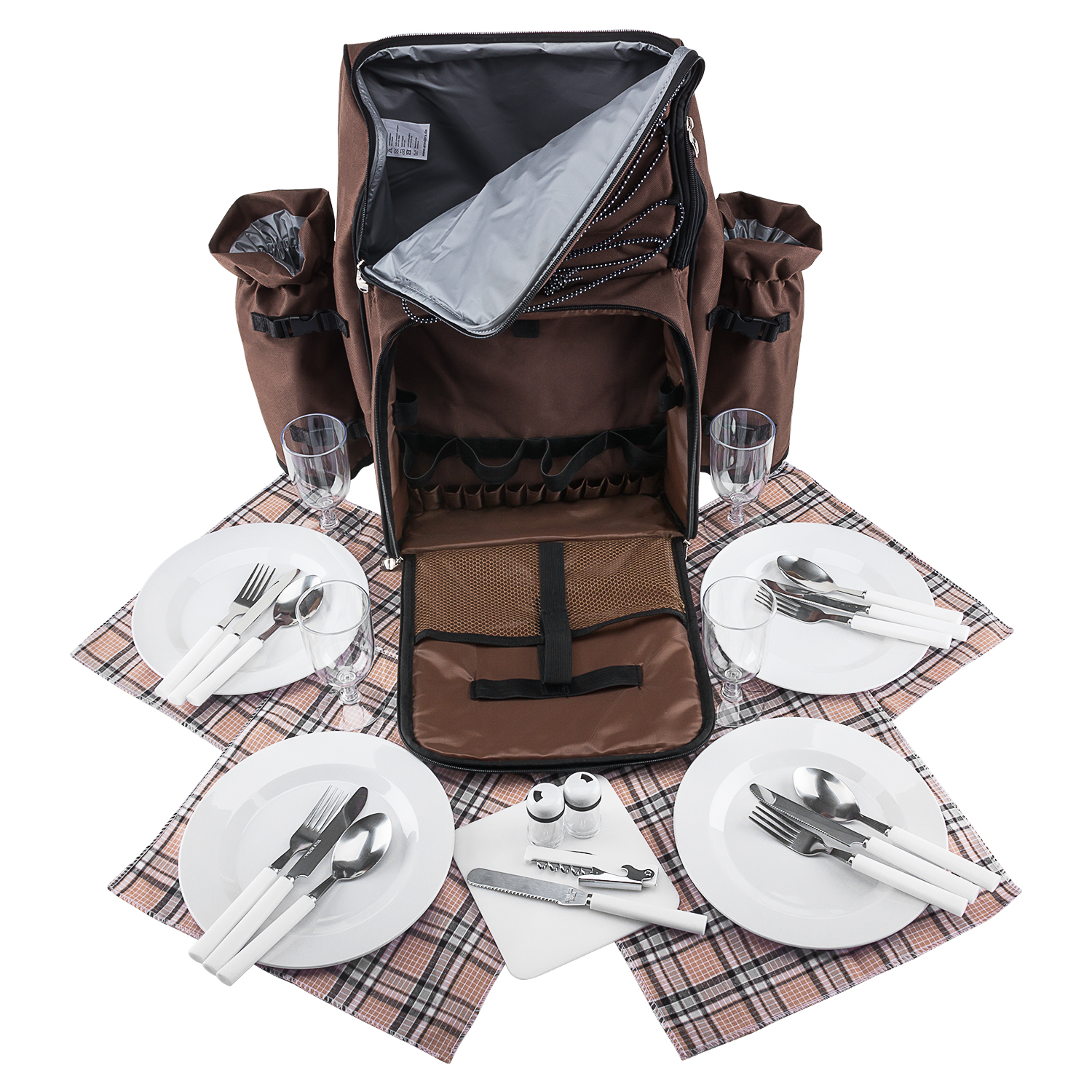 Picknickrucksack für 4 Personen – braun blau