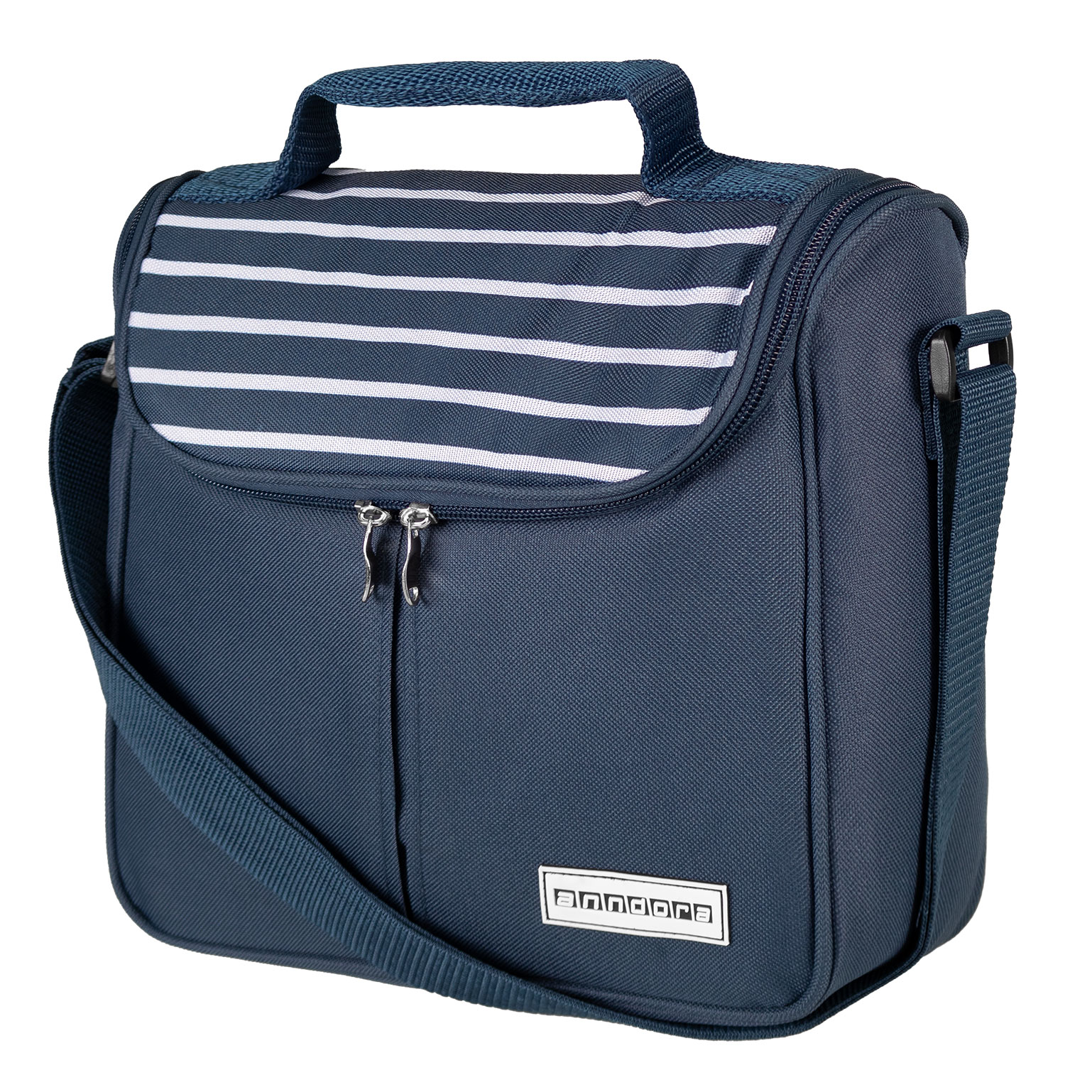 Kleine Mini Kühltasche blau weiß gestreift 4 Liter mit Tragegurt