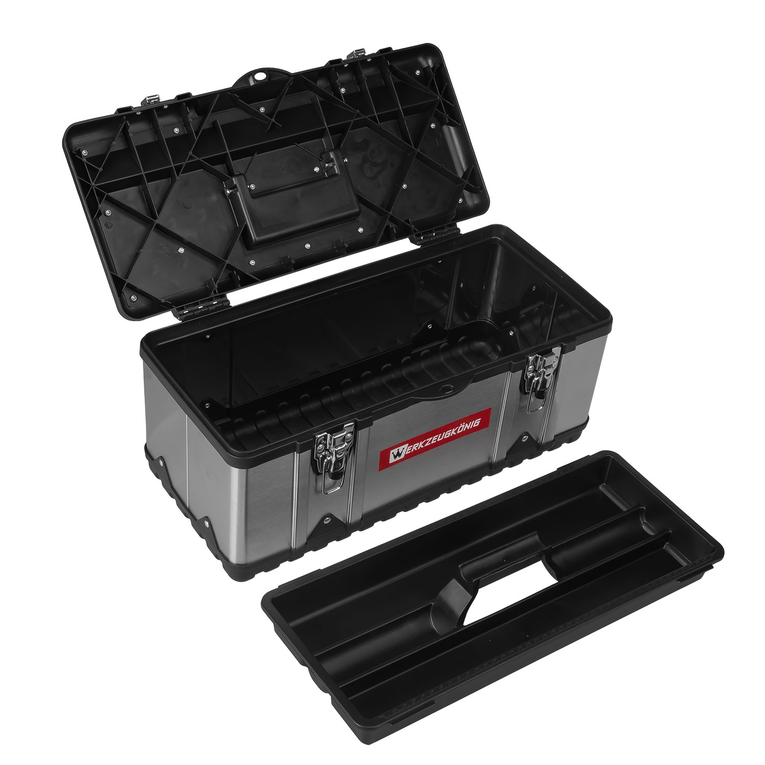 Werkzeugkönig Werkzeugkoffer Edelstahl -47 x 24 x 21 cm - herausnehmbarer Werkzeugeinsatz - Größe M - Hebelspannverschlüsse