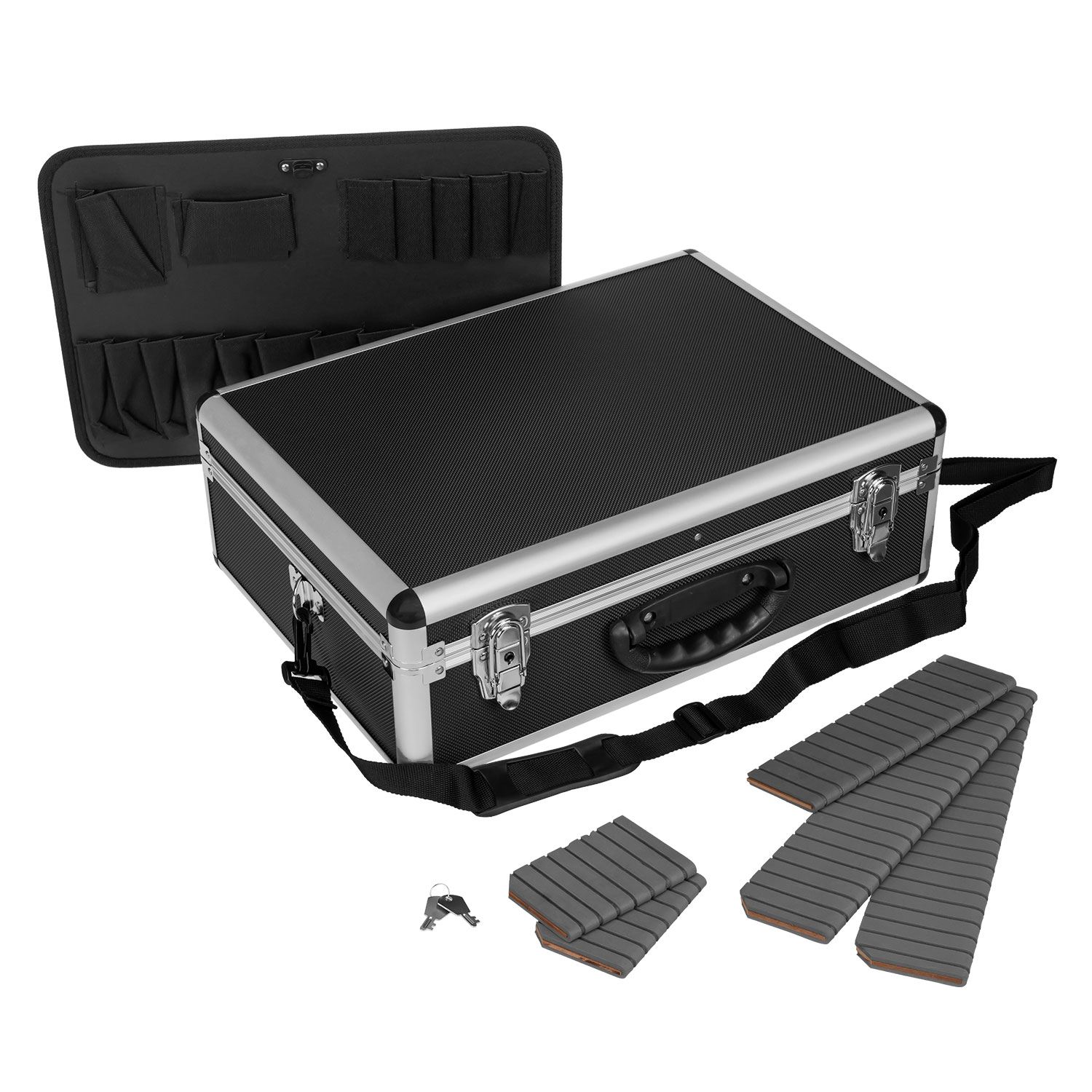 anndora Werkzeugkoffer - Elektriker Koffer - Tragegurt - Handgriff abschließbar Schwarz