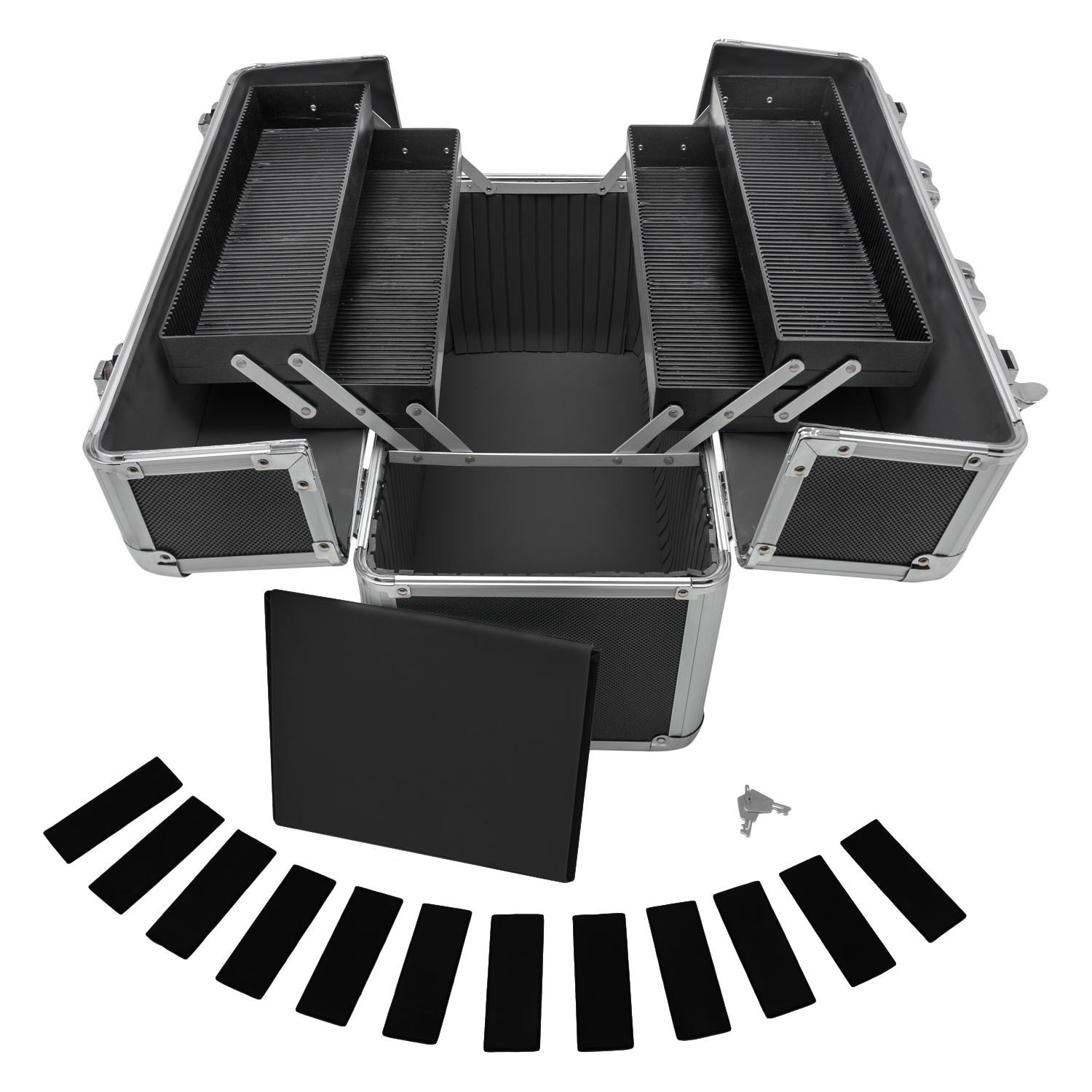 anndora Werkzeugkoffer Alu Rahmen Werkzeugkasten mit Fächermechanik - schwarz auswischbar