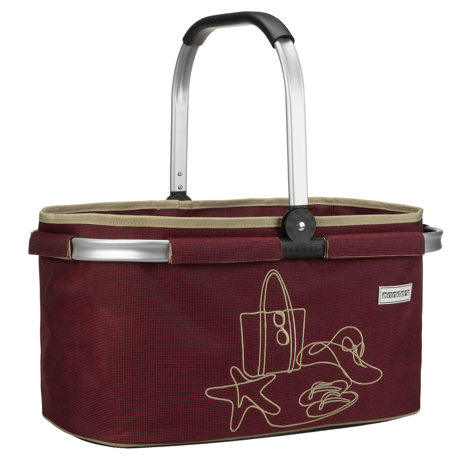 anndora Einkaufskorb - Henkelkorb burgundy bestickt Strandmotiv 22 Liter