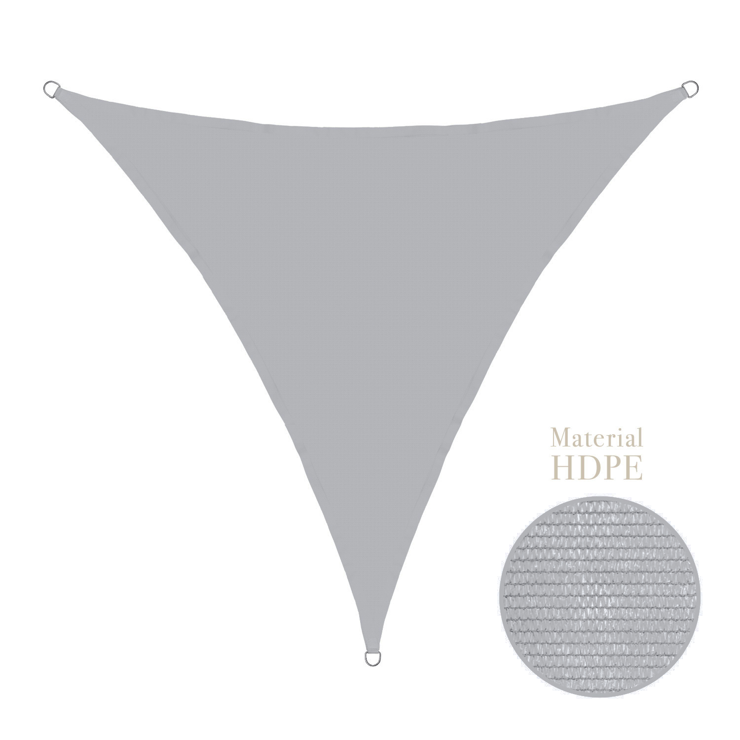 Sonnensegel 6x6x6m dreieckig grau 100% HDPE - hellgrau - luftdurchlässig - reißfestes Material - UV-Schutz