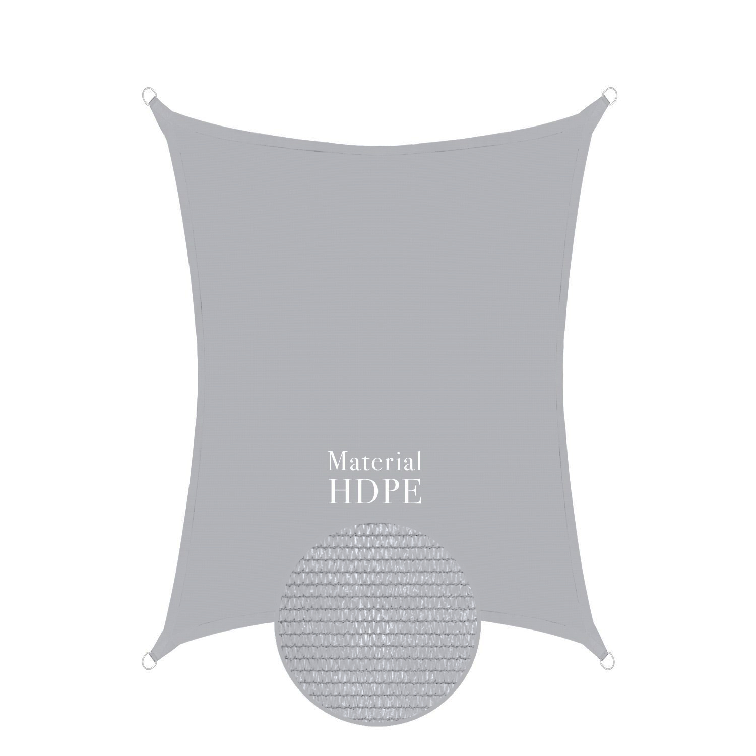 Sonnensegel 3x4m rechteckig - hellgrau - 100% HDPE - reißfest -luftdurchlässig-UV-Schutz