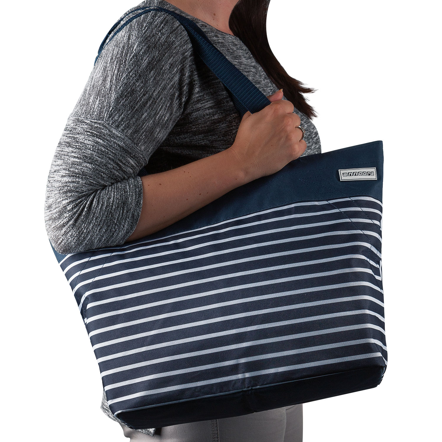 anndora shopper 17 Liter Einkaufstasche navy blau weiß - Strandtasche - Beachbag